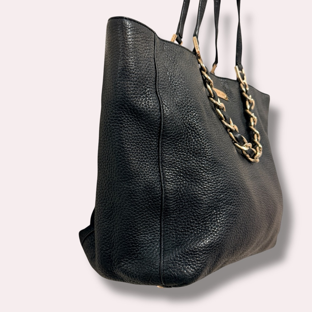 Michael Kors Black Pebbled Leather Chain Tote Gold Large Bag - Picture 13 of 16